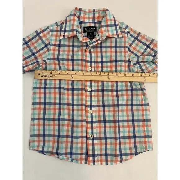 E-LAND AMERICAN CLASSIC BOYS SHORT SLEEVE COLLARED BUTTON DOWN PLAID SHIRT SZ 4 - Picture 5 of 7